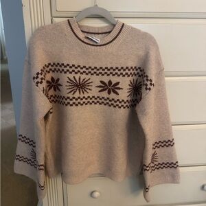 Princess Polly Cream and Brown Patterned Sweater